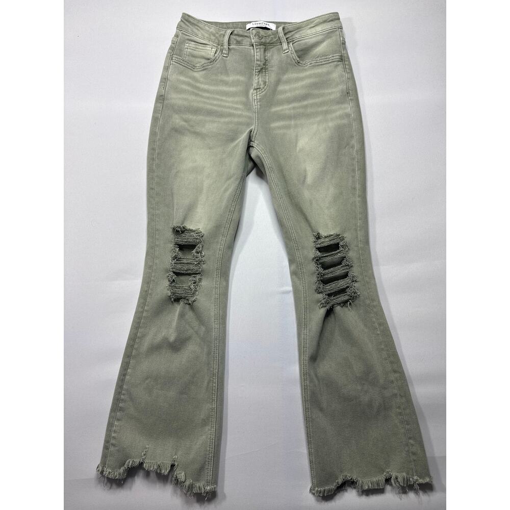 Lovervet by Vervet Women's‎ Distressed Crop Flare Green Jeans - 27/5 (27x26.5)